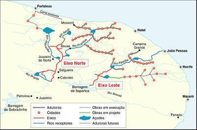eixos do projeto de transposião do rio São Francisco